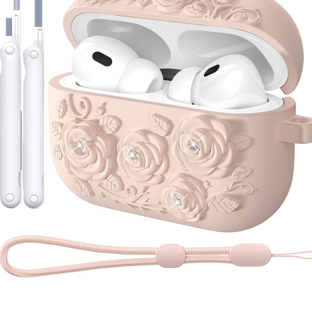 Floral Embossed Earbud Case with Strap